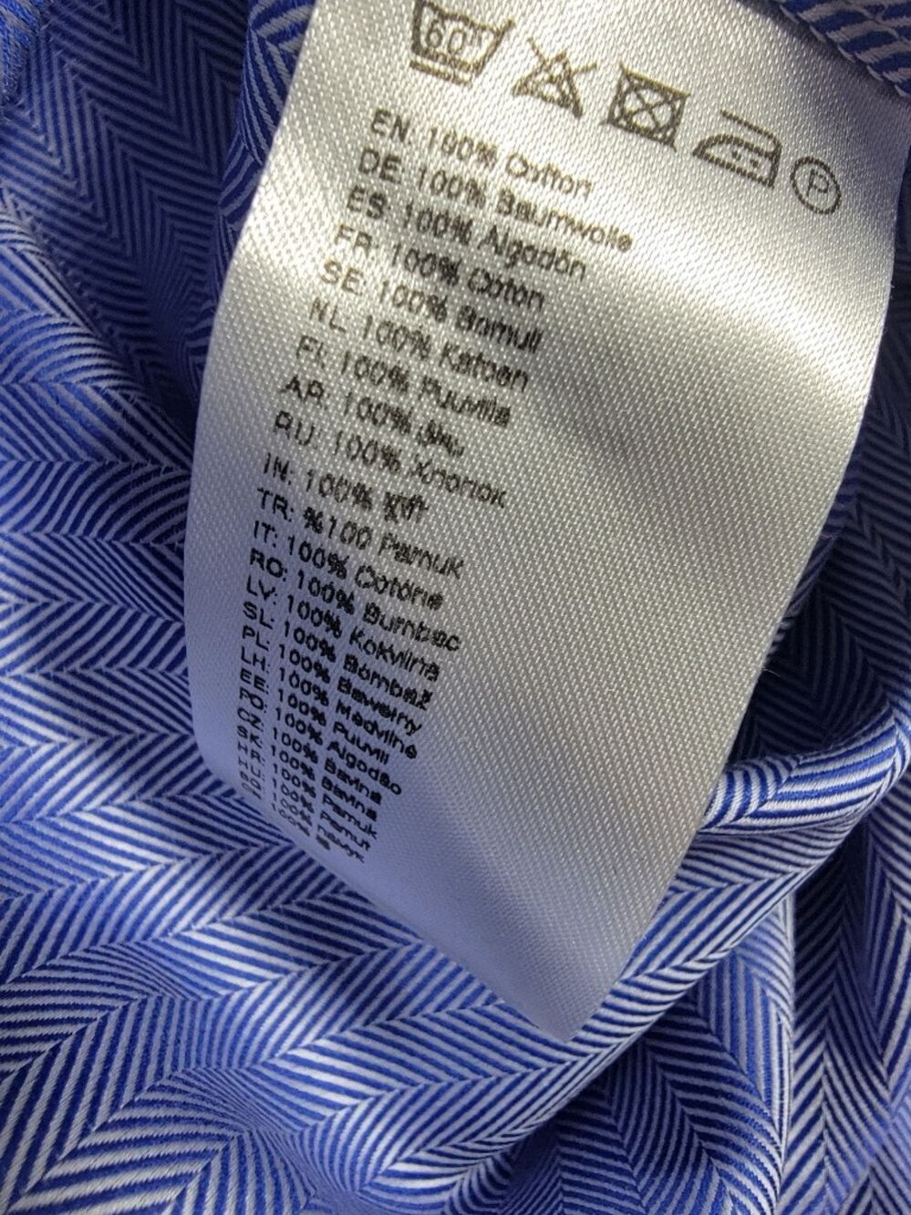 NEW Men's ETON Shirt Blue Herringbone Shirt Classic Fit 44 17.5 Button Front NWT - Picture 6 of 14